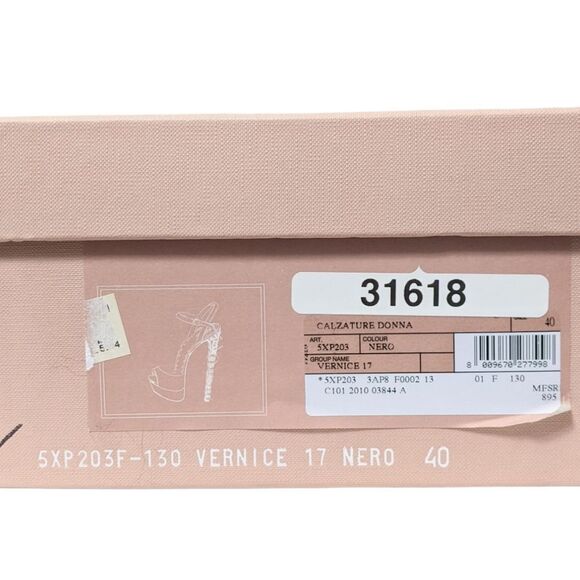 MIU MIU Black Patent Crystal Heeled Platform Peep Toe Sandals 40 - Picture 12 of 13